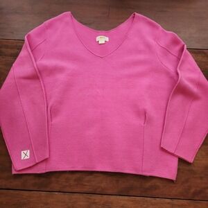 Anthropologie Maeve Pink Womens LS Sweater XL Petite Soft Stretch V Neck Pop